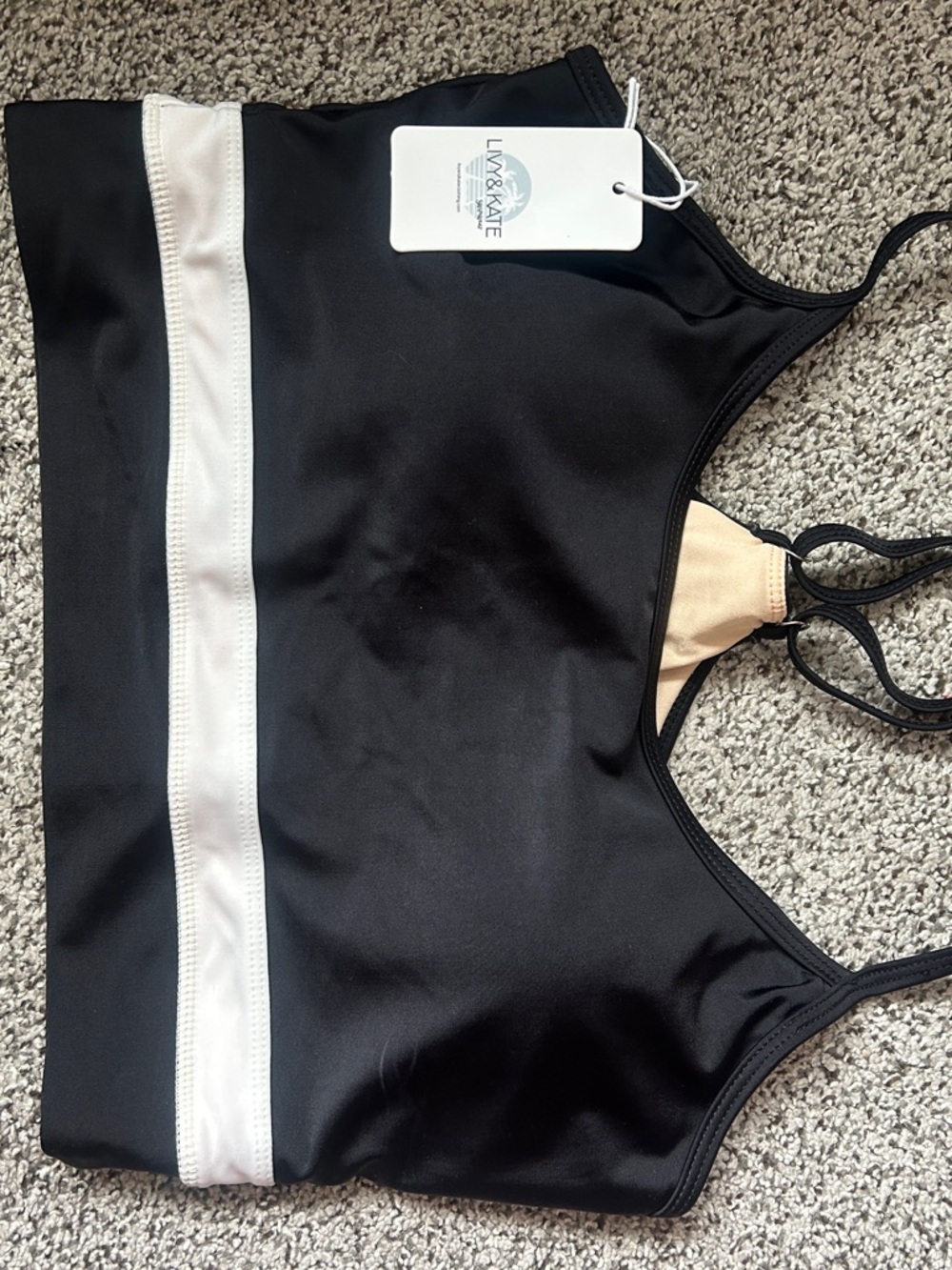 Liv & Kate Black and Cream High-Neck Swim Bikini Top
